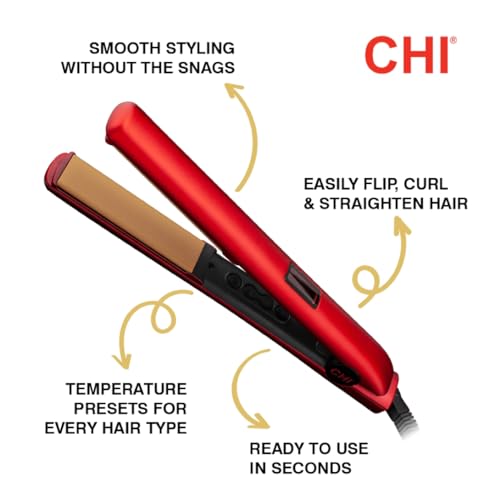 CHI Original Digital Ceramic Hairstyling Iron, Hair Straightener Delivers Shiny, Smooth Results, Even Heat for Less Damage, 1" Iron, Piano Black