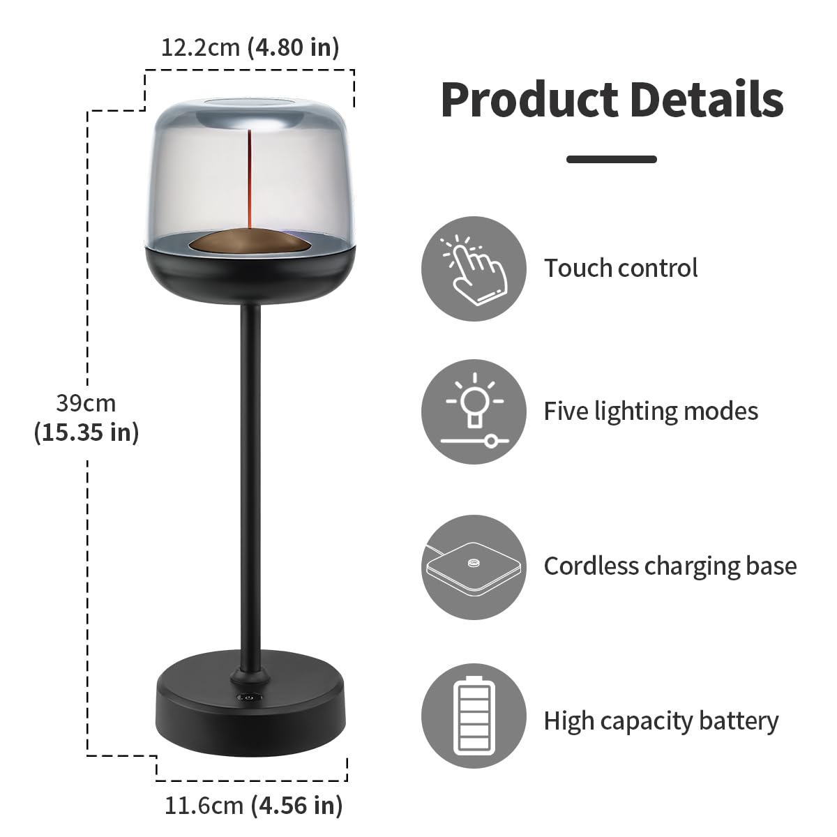 LED Table Lamp, Cordless Touch Lamp with 5 Lighting Mode, Rechargeable Battery LED Desk Lamp, Sleek Design & RGB Mode, Night Light for Living Room, Bedroom, Home Gifts, Outdoor bar
