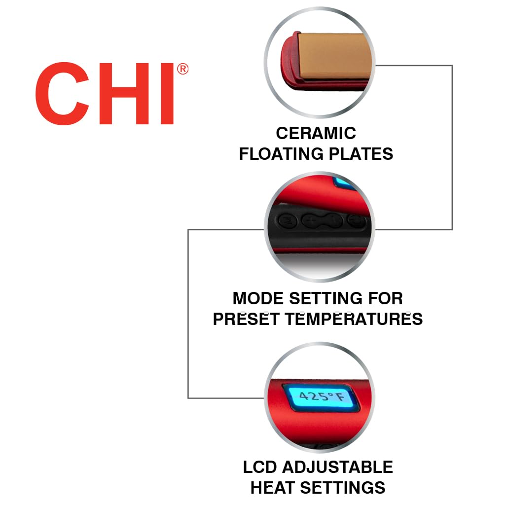 CHI Original Digital Ceramic Hairstyling Iron, Hair Straightener Delivers Shiny, Smooth Results, Even Heat for Less Damage, 1" Iron, Piano Black