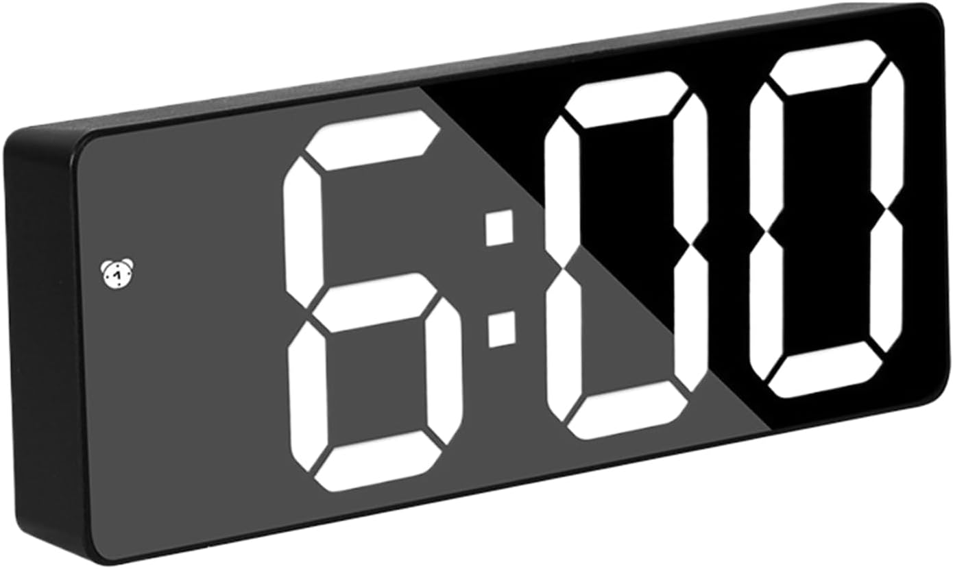 Mirror Alarm Clock, LED Display Timepiece, Large Number Mode, Sleek Digital Decor for Bedroom Apartment Dorm Living Room Nightstand and Morning Routine Use, 6.3x2.36x0.79 inches