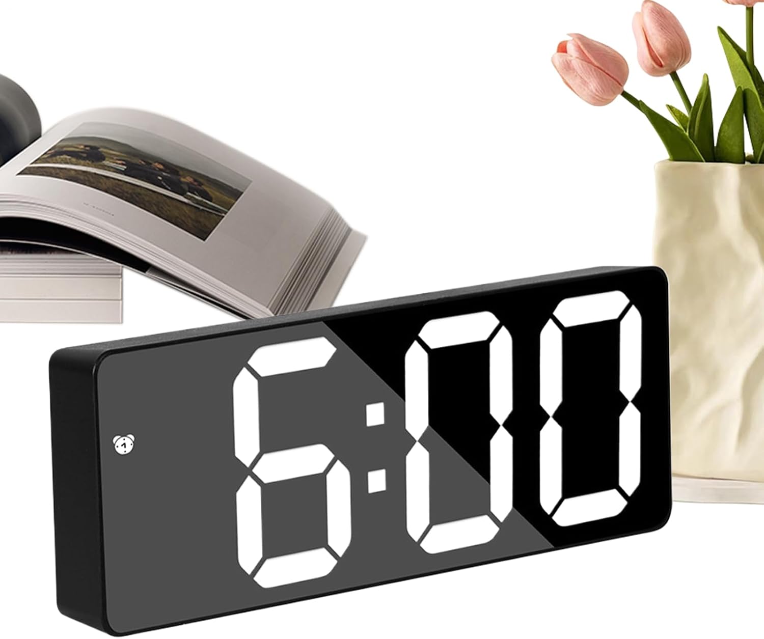 Mirror Alarm Clock, LED Display Timepiece, Large Number Mode, Sleek Digital Decor for Bedroom Apartment Dorm Living Room Nightstand and Morning Routine Use, 6.3x2.36x0.79 inches