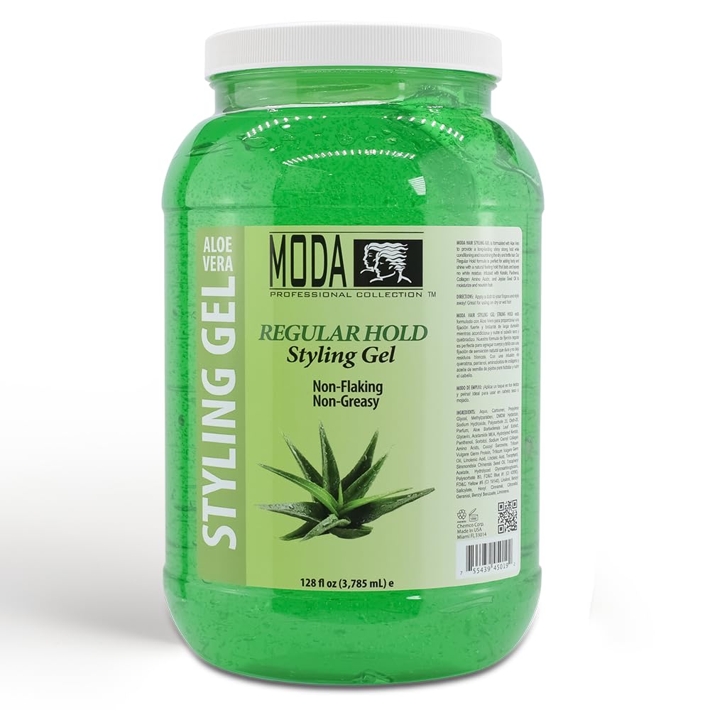 MODA - Regular Hold Styling Hair Gel - Nourishes and Repairs with Glycerin, Keratin, Panthenol, Collagen, and Vitamin E - Long-Lasting Hold for All Hair Types - 128 Oz