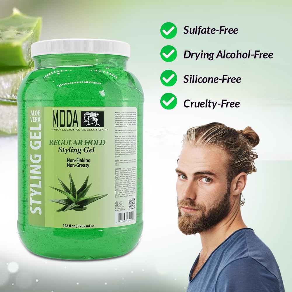 MODA - Regular Hold Styling Hair Gel - Nourishes and Repairs with Glycerin, Keratin, Panthenol, Collagen, and Vitamin E - Long-Lasting Hold for All Hair Types - 128 Oz