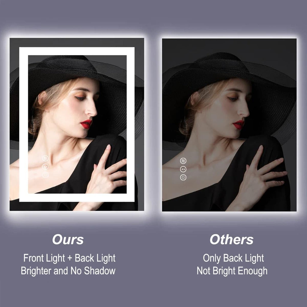 24 x 36 Inches LED Bathroom Mirror with Dimmable Lights, Anti-Fog Lighted Vanity Mirror, Front and Backlit, Tempered Glass, 3 Color Modes, Memory Function, Sleek Elegant Design