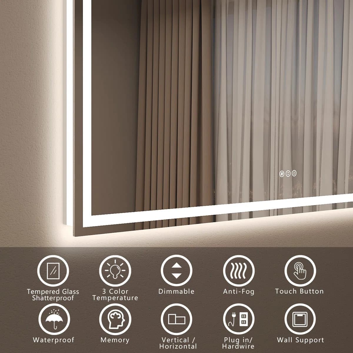 24 x 36 Inches LED Bathroom Mirror with Dimmable Lights, Anti-Fog Lighted Vanity Mirror, Front and Backlit, Tempered Glass, 3 Color Modes, Memory Function, Sleek Elegant Design