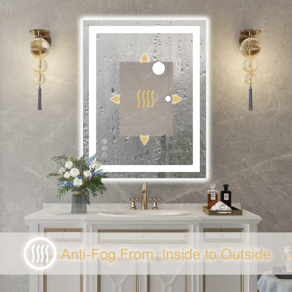 24 x 36 Inches LED Bathroom Mirror with Dimmable Lights, Anti-Fog Lighted Vanity Mirror, Front and Backlit, Tempered Glass, 3 Color Modes, Memory Function, Sleek Elegant Design