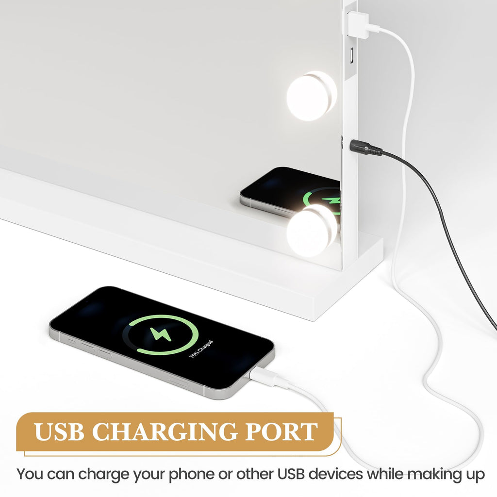 Vanity Mirror with Lights, Equipped with 17 Adjustable LED Lights, Featuring 3X Magnification, Smart Touch Controls with Three Adjustable Color Modes, and a Sleek White Metal Frame for a Modern Look