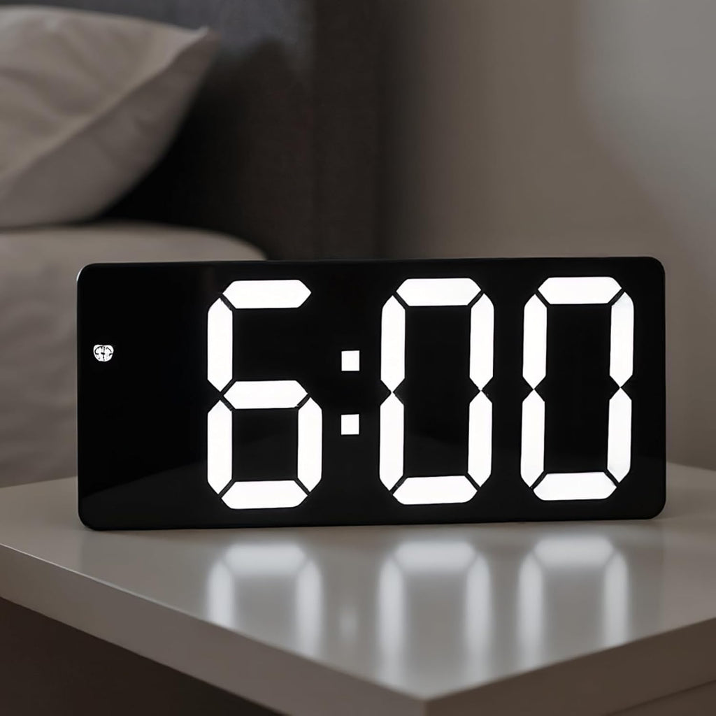 Mirror Alarm Clock, LED Display Timepiece, Large Number Mode, Sleek Digital Decor for Bedroom Apartment Dorm Living Room Nightstand and Morning Routine Use, 6.3x2.36x0.79 inches