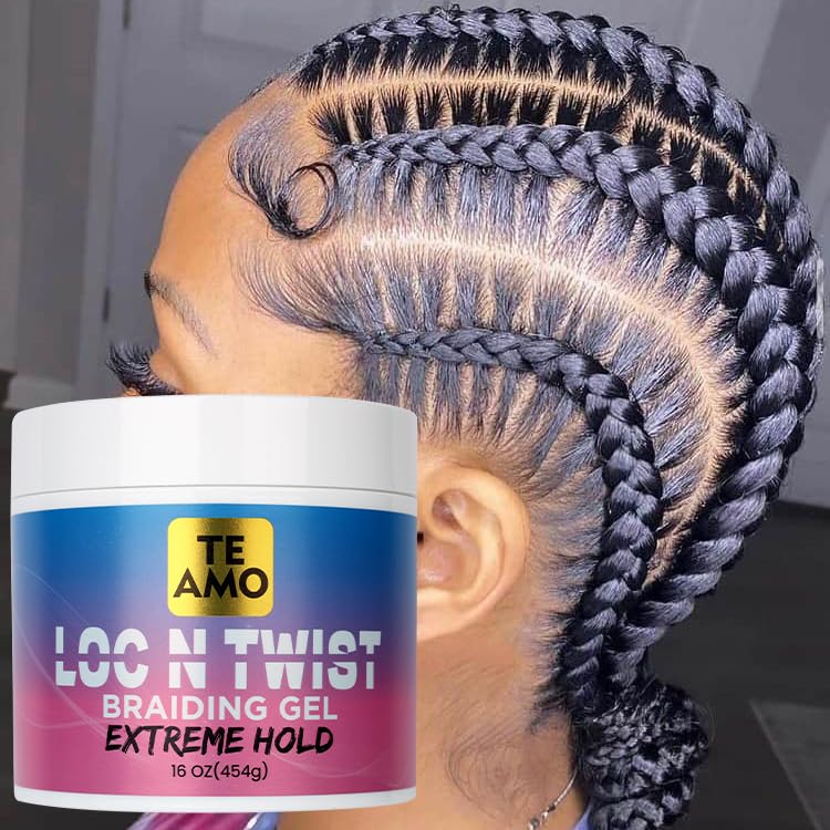 Te Amo Braiding Gel – Extreme Hold Braid | Cornrows | Long-Lasting Braiding Gel | Lock N Twist | No Flaking, High Shine for Braids, Locs, Twists & Cornrows (8 oz)
