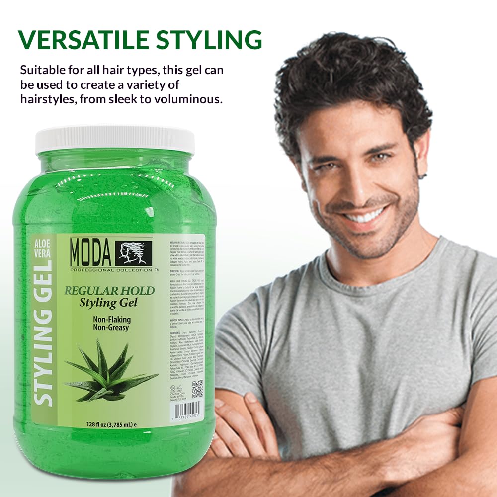 MODA - Regular Hold Styling Hair Gel - Nourishes and Repairs with Glycerin, Keratin, Panthenol, Collagen, and Vitamin E - Long-Lasting Hold for All Hair Types - 128 Oz