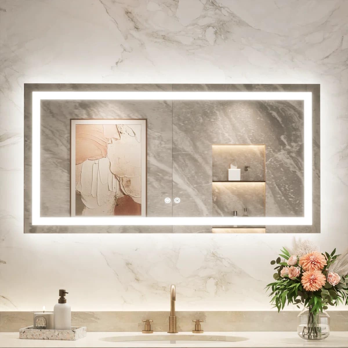 24 x 36 Inches LED Bathroom Mirror with Dimmable Lights, Anti-Fog Lighted Vanity Mirror, Front and Backlit, Tempered Glass, 3 Color Modes, Memory Function, Sleek Elegant Design