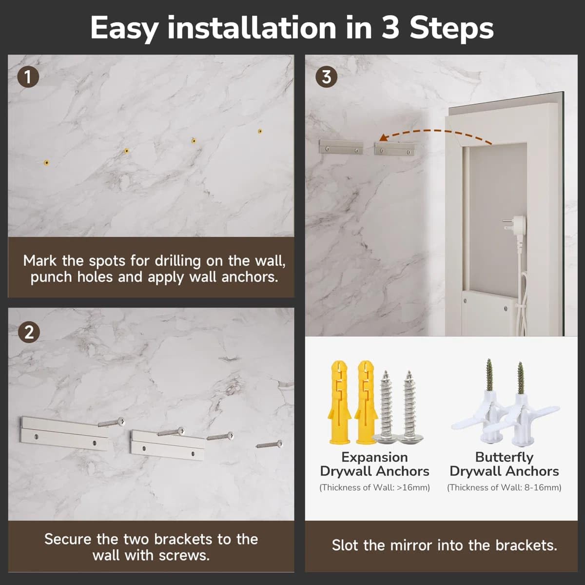 24 x 36 Inches LED Bathroom Mirror with Dimmable Lights, Anti-Fog Lighted Vanity Mirror, Front and Backlit, Tempered Glass, 3 Color Modes, Memory Function, Sleek Elegant Design