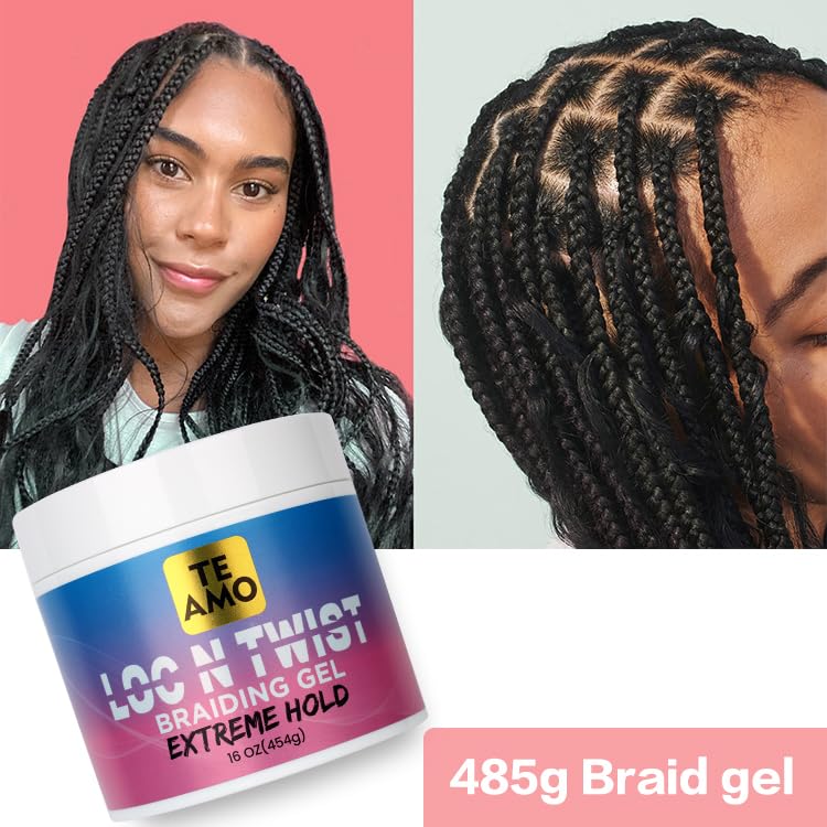 Te Amo Braiding Gel – Extreme Hold Braid | Cornrows | Long-Lasting Braiding Gel | Lock N Twist | No Flaking, High Shine for Braids, Locs, Twists & Cornrows (8 oz)