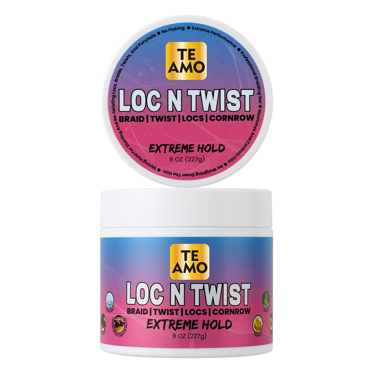Te Amo Braiding Gel – Extreme Hold Braid | Cornrows | Long-Lasting Braiding Gel | Lock N Twist | No Flaking, High Shine for Braids, Locs, Twists & Cornrows (8 oz)