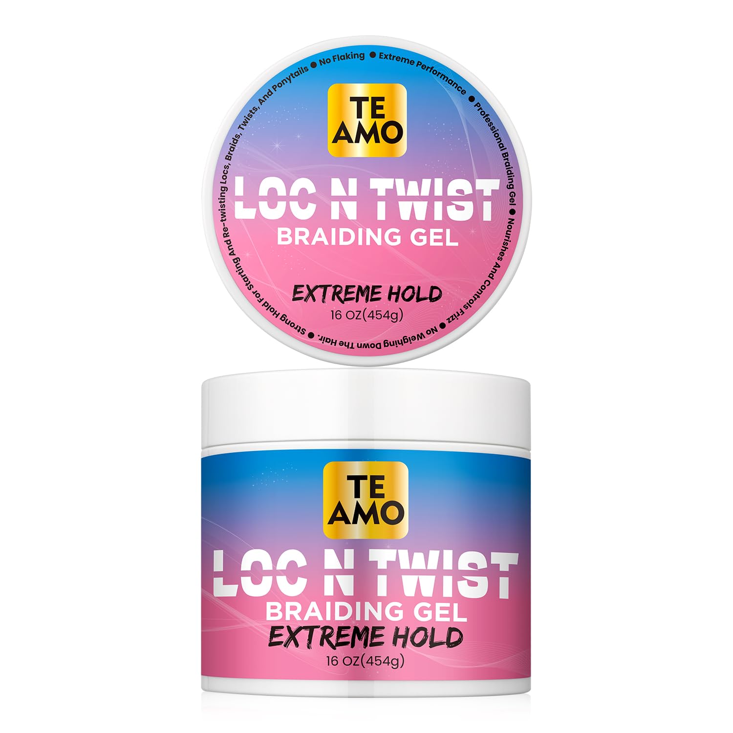 Te Amo Braiding Gel – Extreme Hold Braid | Cornrows | Long-Lasting Braiding Gel | Lock N Twist | No Flaking, High Shine for Braids, Locs, Twists & Cornrows (8 oz)