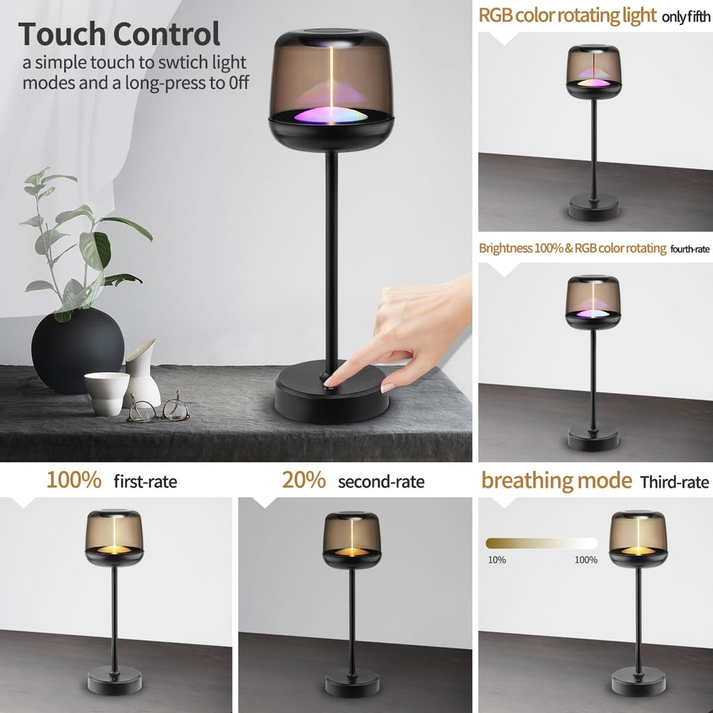 LED Table Lamp, Cordless Touch Lamp with 5 Lighting Mode, Rechargeable Battery LED Desk Lamp, Sleek Design & RGB Mode, Night Light for Living Room, Bedroom, Home Gifts, Outdoor bar