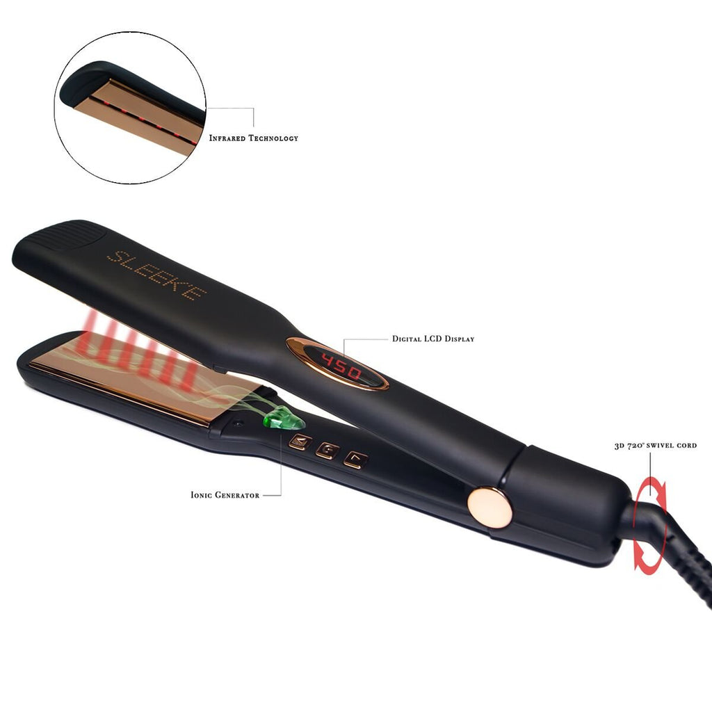 Sleek'e Professional Titanium Hair Straightener/Flat Iron for All Hair Types - 1-Inch Floating Plates with Negative Ion Booster for Shinier Hair (Pink)