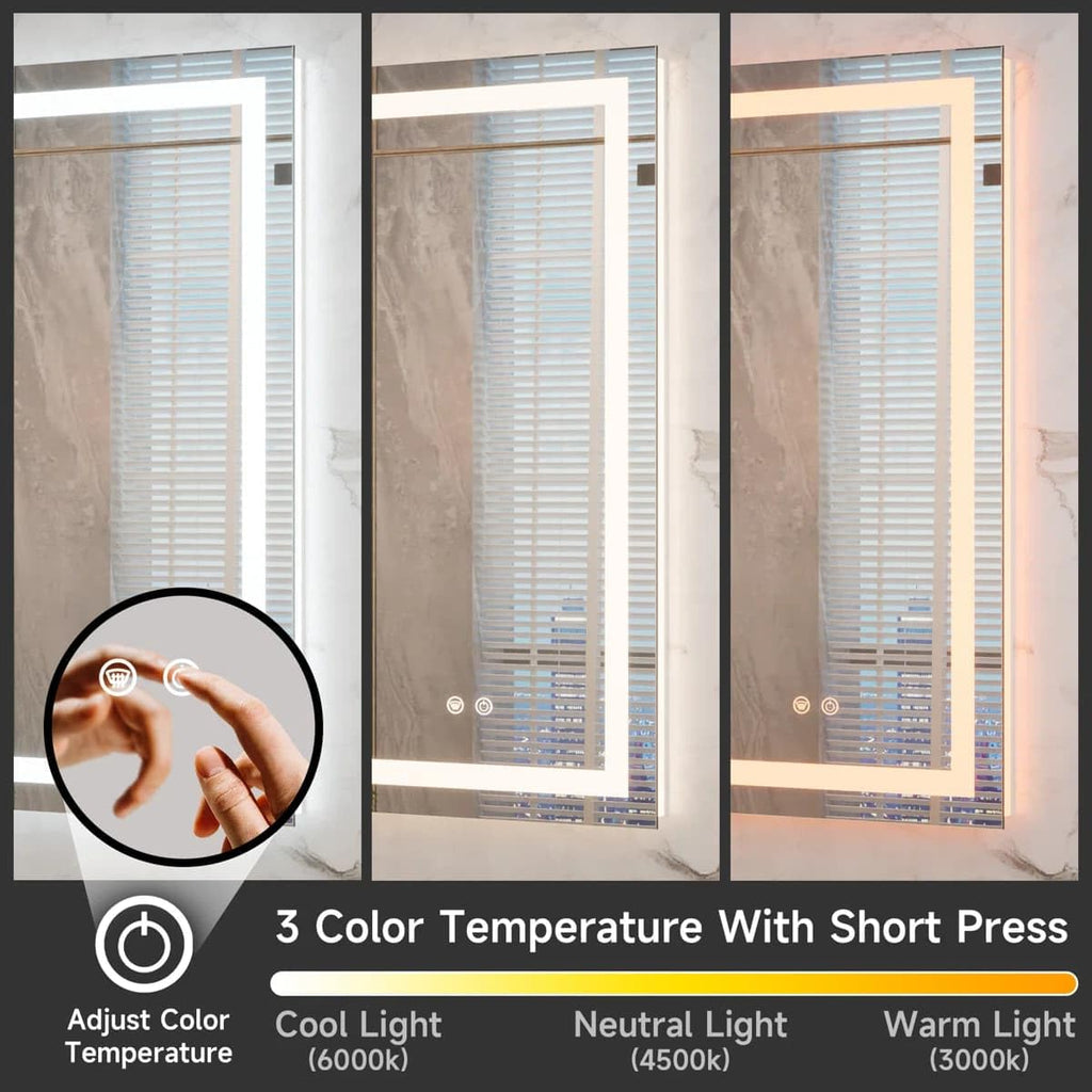 24 x 36 Inches LED Bathroom Mirror with Dimmable Lights, Anti-Fog Lighted Vanity Mirror, Front and Backlit, Tempered Glass, 3 Color Modes, Memory Function, Sleek Elegant Design