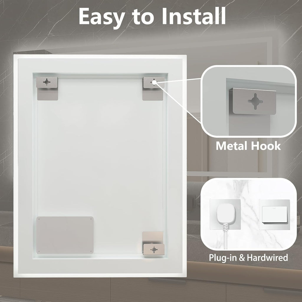 24 x 36 Inches LED Bathroom Mirror with Dimmable Lights, Anti-Fog Lighted Vanity Mirror, Front and Backlit, Tempered Glass, 3 Color Modes, Memory Function, Sleek Elegant Design