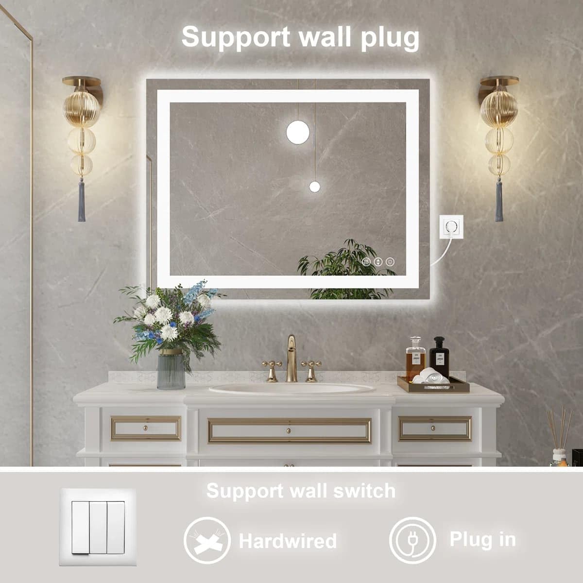 24 x 36 Inches LED Bathroom Mirror with Dimmable Lights, Anti-Fog Lighted Vanity Mirror, Front and Backlit, Tempered Glass, 3 Color Modes, Memory Function, Sleek Elegant Design