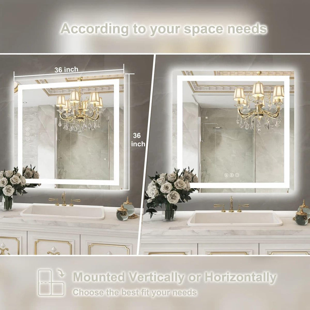 24 x 36 Inches LED Bathroom Mirror with Dimmable Lights, Anti-Fog Lighted Vanity Mirror, Front and Backlit, Tempered Glass, 3 Color Modes, Memory Function, Sleek Elegant Design