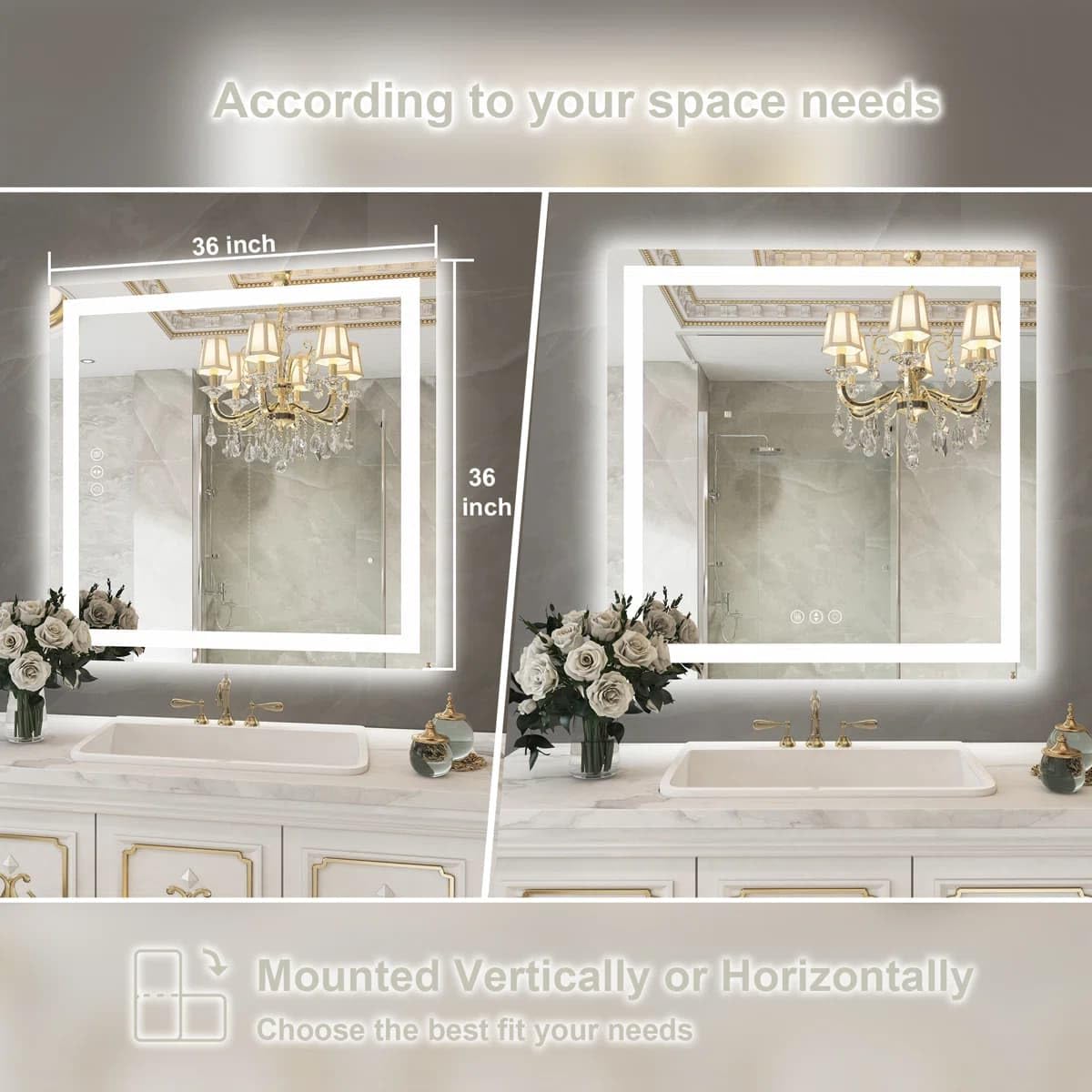 24 x 36 Inches LED Bathroom Mirror with Dimmable Lights, Anti-Fog Lighted Vanity Mirror, Front and Backlit, Tempered Glass, 3 Color Modes, Memory Function, Sleek Elegant Design