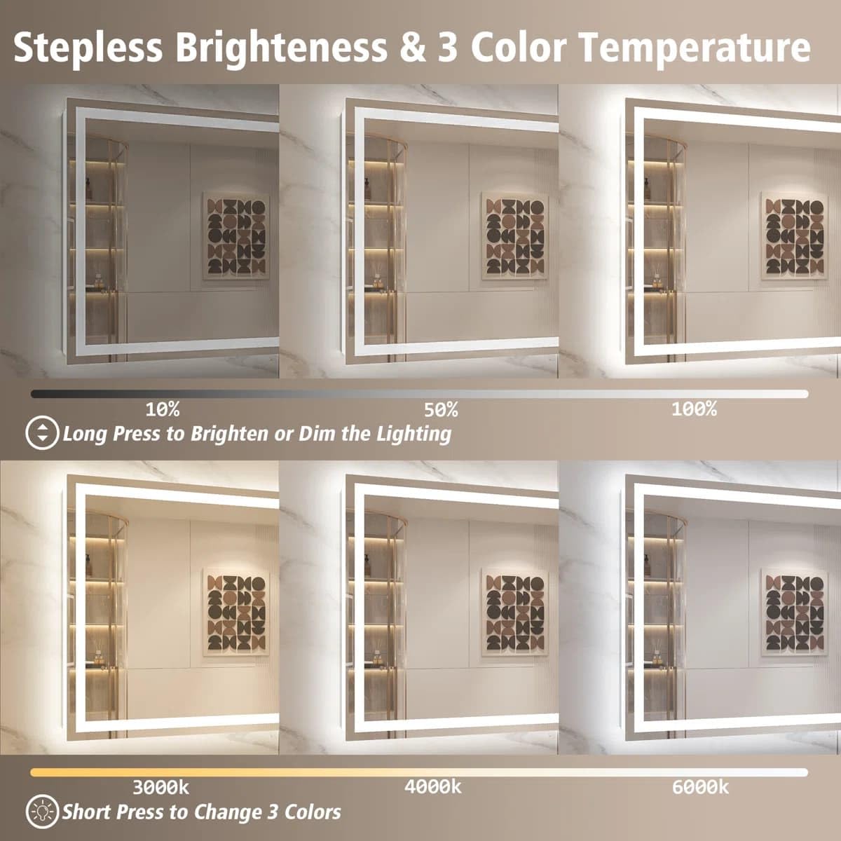 24 x 36 Inches LED Bathroom Mirror with Dimmable Lights, Anti-Fog Lighted Vanity Mirror, Front and Backlit, Tempered Glass, 3 Color Modes, Memory Function, Sleek Elegant Design