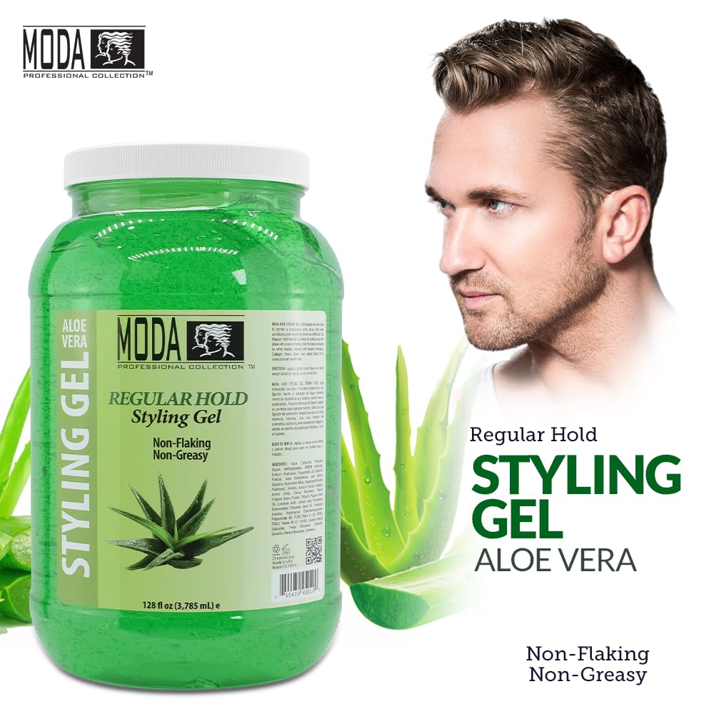 MODA - Regular Hold Styling Hair Gel - Nourishes and Repairs with Glycerin, Keratin, Panthenol, Collagen, and Vitamin E - Long-Lasting Hold for All Hair Types - 128 Oz