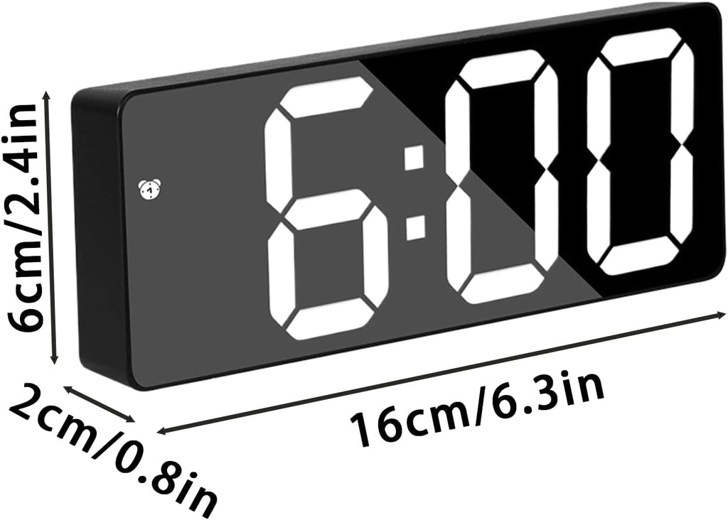 Mirror Alarm Clock, LED Display Timepiece, Large Number Mode, Sleek Digital Decor for Bedroom Apartment Dorm Living Room Nightstand and Morning Routine Use, 6.3x2.36x0.79 inches