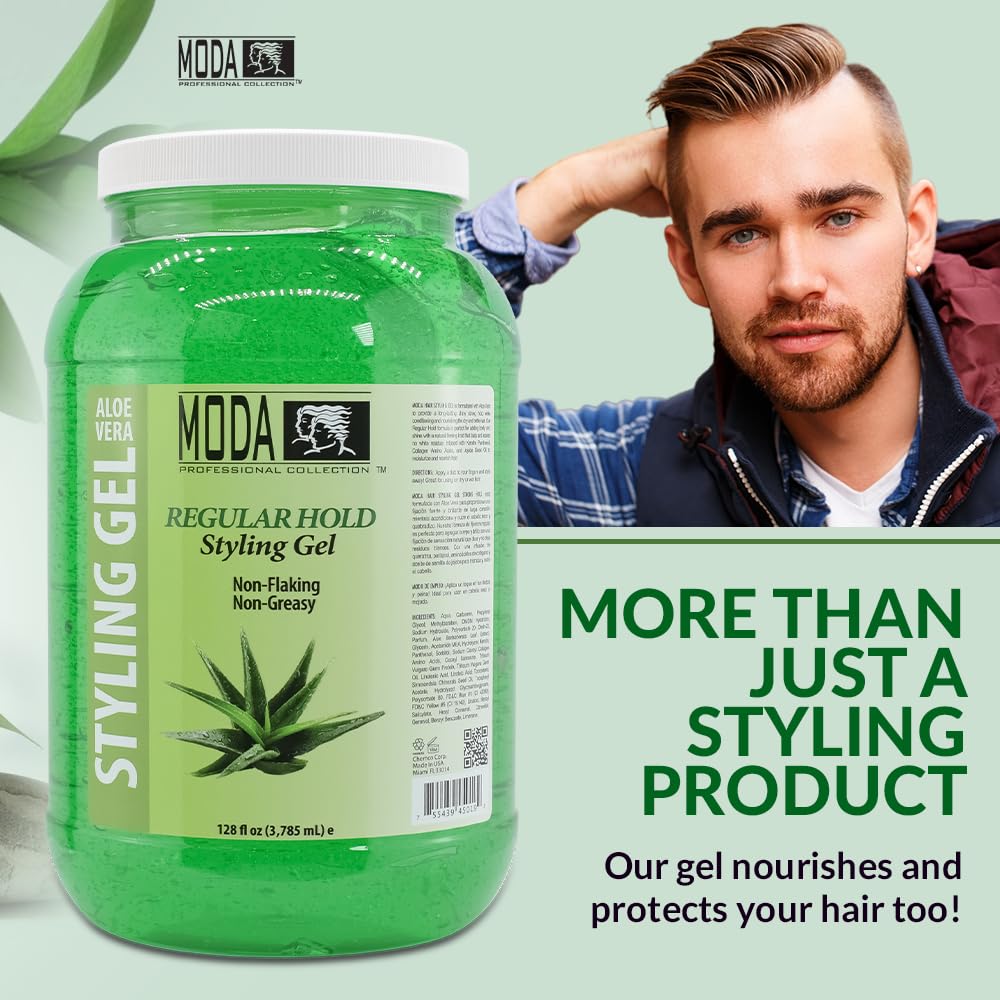 MODA - Regular Hold Styling Hair Gel - Nourishes and Repairs with Glycerin, Keratin, Panthenol, Collagen, and Vitamin E - Long-Lasting Hold for All Hair Types - 128 Oz