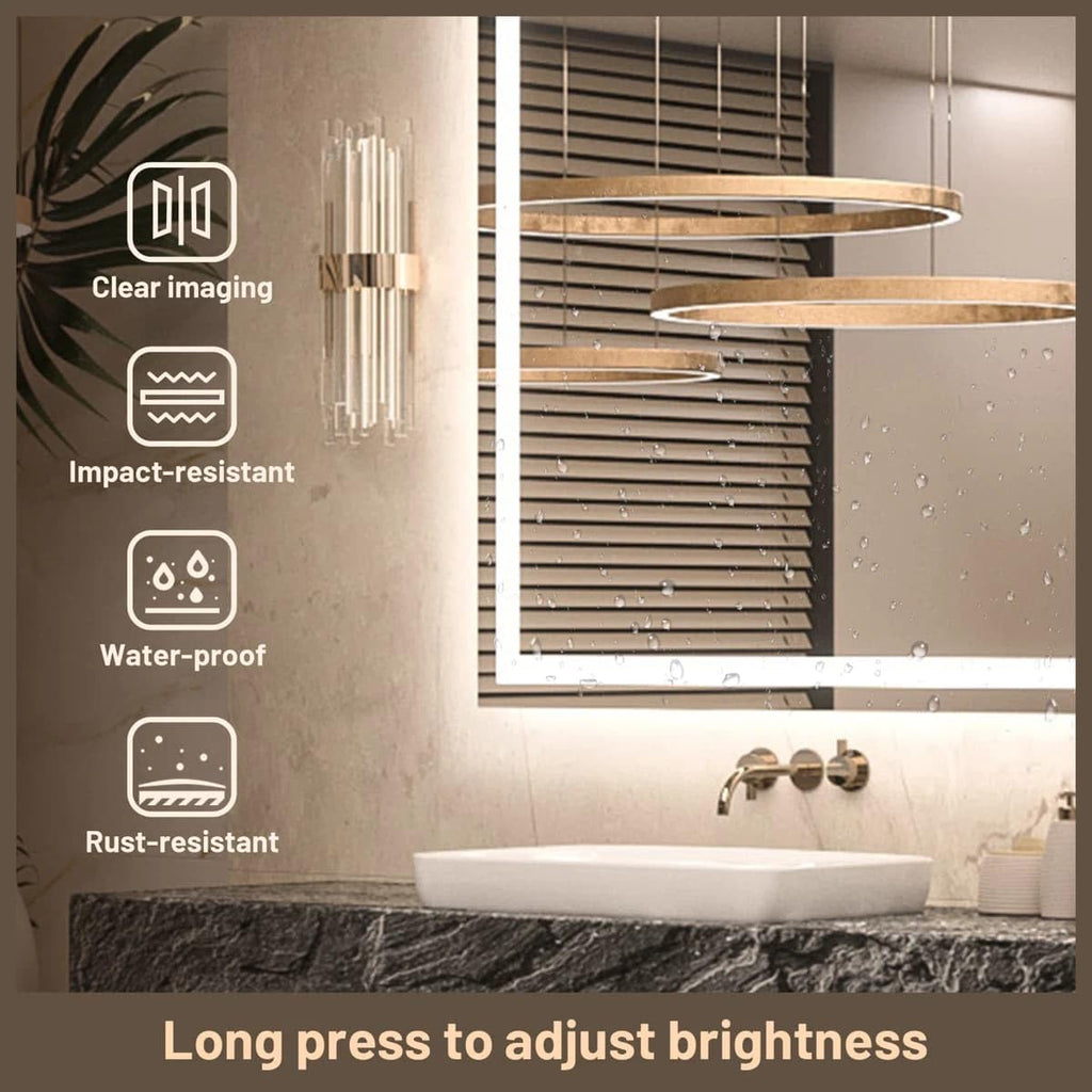 24 x 36 Inches LED Bathroom Mirror with Dimmable Lights, Anti-Fog Lighted Vanity Mirror, Front and Backlit, Tempered Glass, 3 Color Modes, Memory Function, Sleek Elegant Design