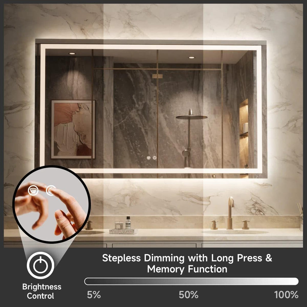 24 x 36 Inches LED Bathroom Mirror with Dimmable Lights, Anti-Fog Lighted Vanity Mirror, Front and Backlit, Tempered Glass, 3 Color Modes, Memory Function, Sleek Elegant Design