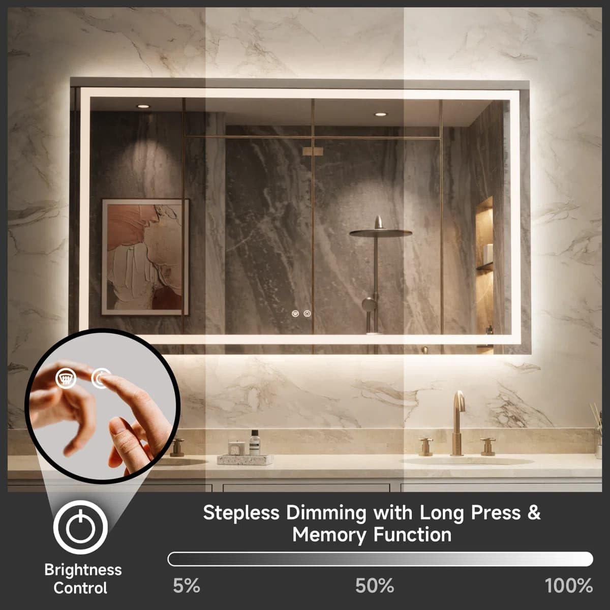 24 x 36 Inches LED Bathroom Mirror with Dimmable Lights, Anti-Fog Lighted Vanity Mirror, Front and Backlit, Tempered Glass, 3 Color Modes, Memory Function, Sleek Elegant Design