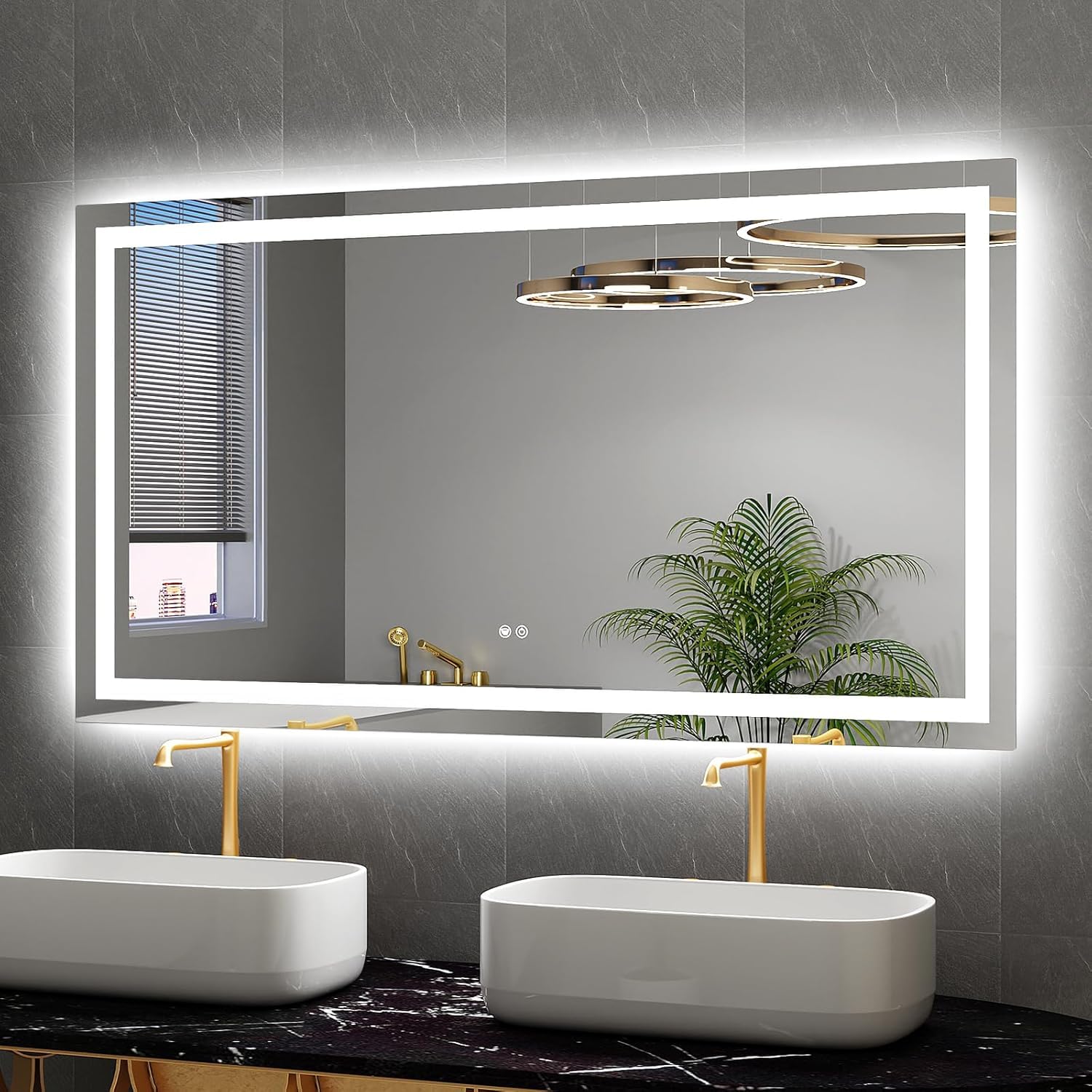 24 x 36 Inches LED Bathroom Mirror with Dimmable Lights, Anti-Fog Lighted Vanity Mirror, Front and Backlit, Tempered Glass, 3 Color Modes, Memory Function, Sleek Elegant Design