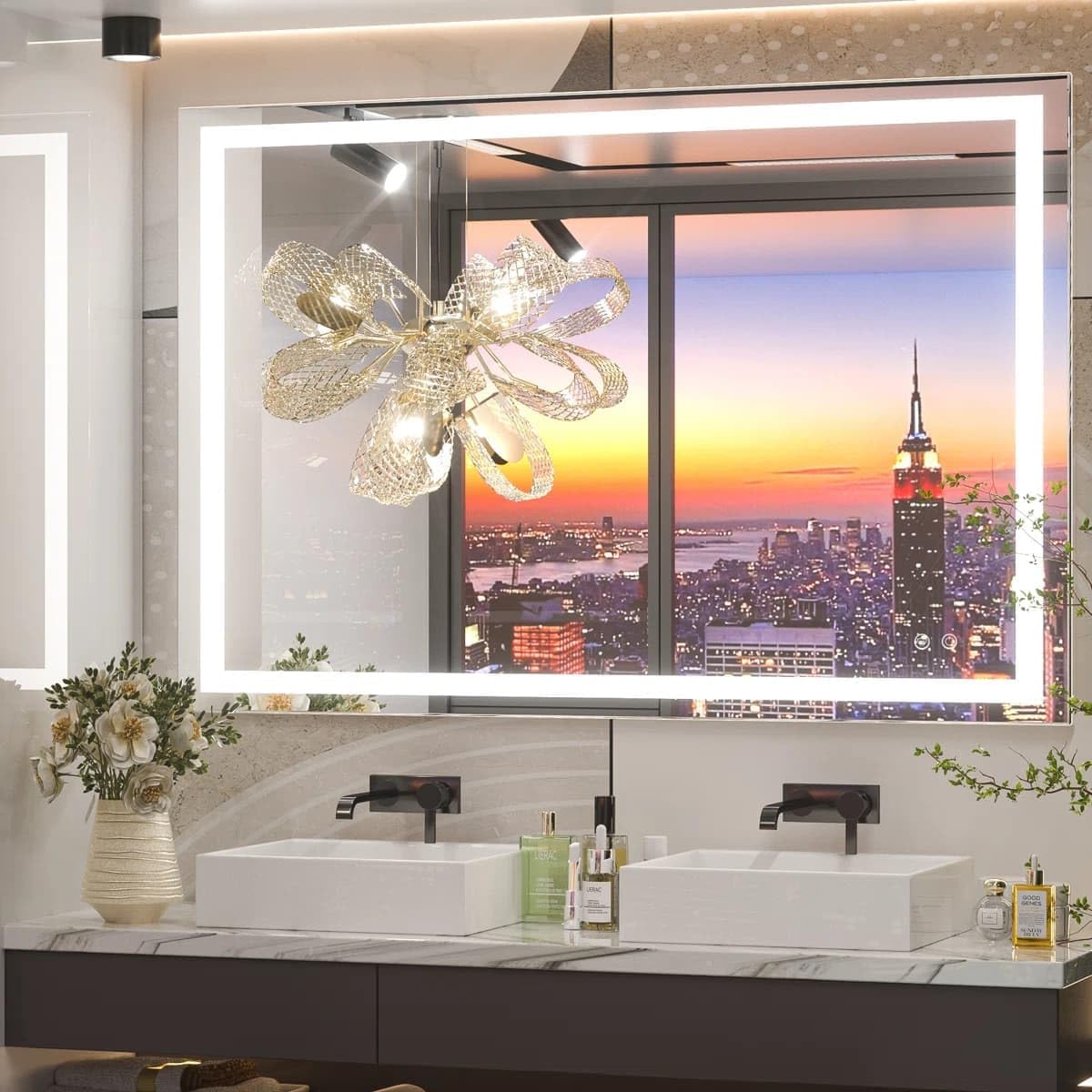 24 x 36 Inches LED Bathroom Mirror with Dimmable Lights, Anti-Fog Lighted Vanity Mirror, Front and Backlit, Tempered Glass, 3 Color Modes, Memory Function, Sleek Elegant Design