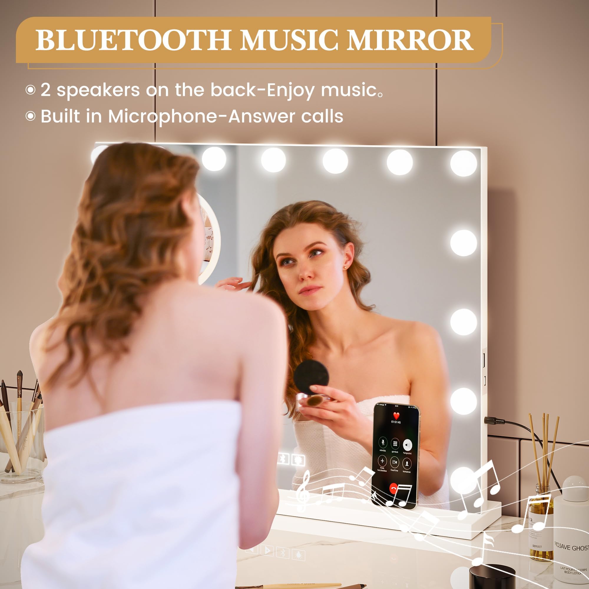 Vanity Mirror with Lights, Equipped with 17 Adjustable LED Lights, Featuring 3X Magnification, Smart Touch Controls with Three Adjustable Color Modes, and a Sleek White Metal Frame for a Modern Look