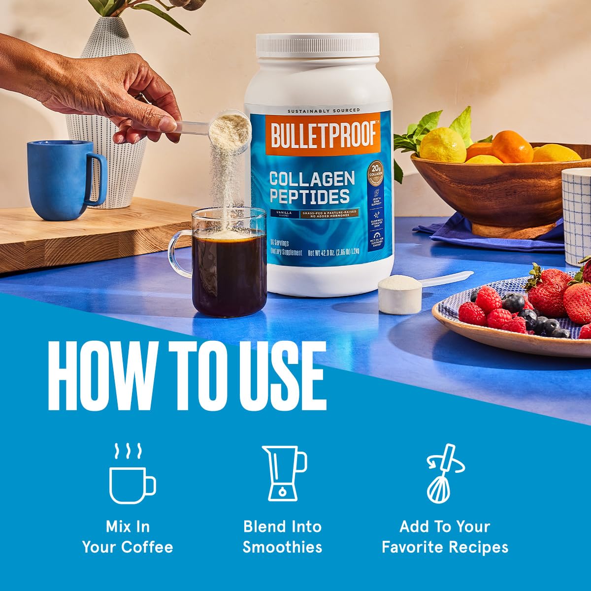 Bulletproof Chocolate Collagen Protein Powder with MCT Oil, 19g Protein, 42.3 Oz, Value Size, Collagen Peptides and Amino Acids for Healthy Skin, Bones and Joints
