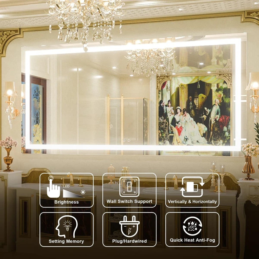 24 x 36 Inches LED Bathroom Mirror with Dimmable Lights, Anti-Fog Lighted Vanity Mirror, Front and Backlit, Tempered Glass, 3 Color Modes, Memory Function, Sleek Elegant Design