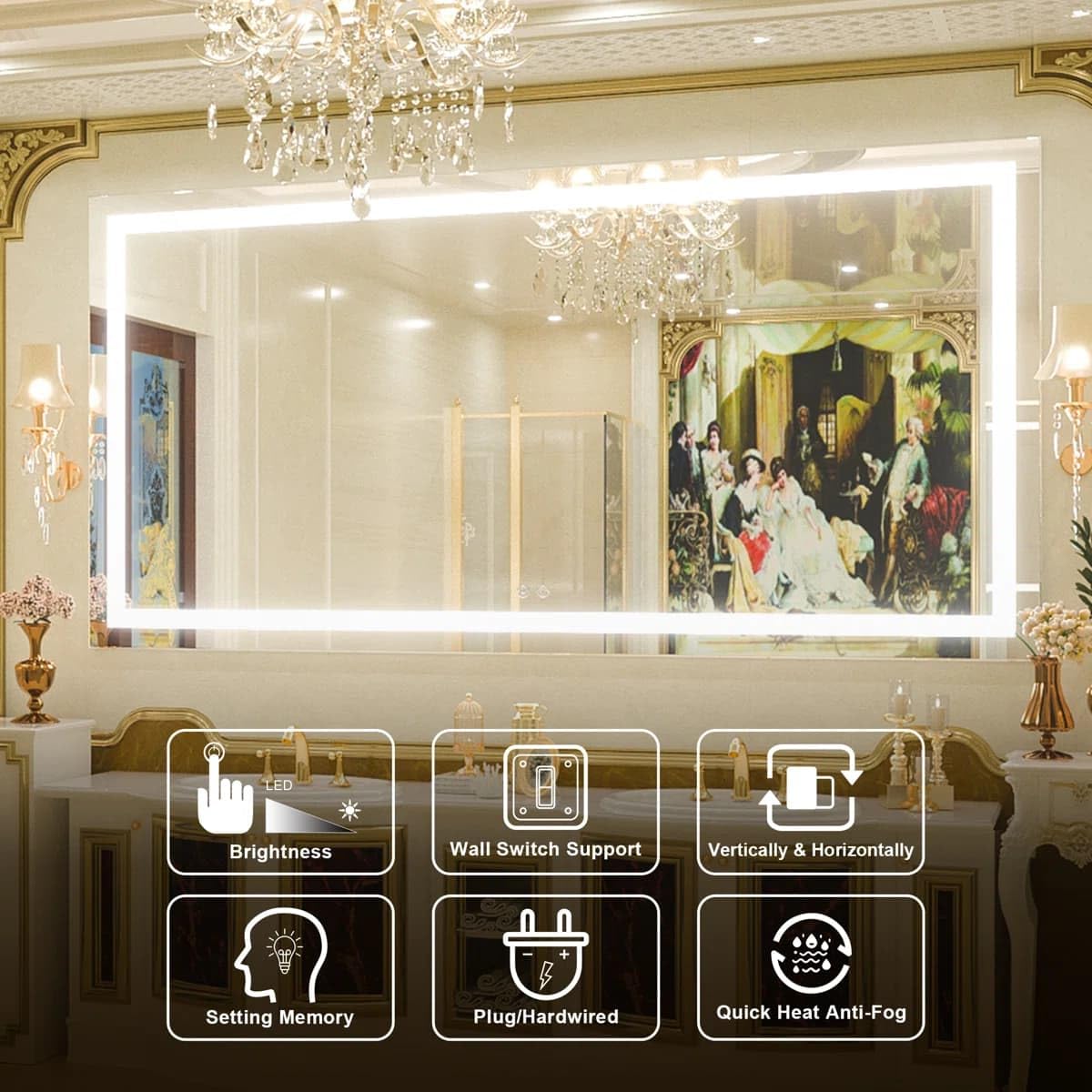 24 x 36 Inches LED Bathroom Mirror with Dimmable Lights, Anti-Fog Lighted Vanity Mirror, Front and Backlit, Tempered Glass, 3 Color Modes, Memory Function, Sleek Elegant Design