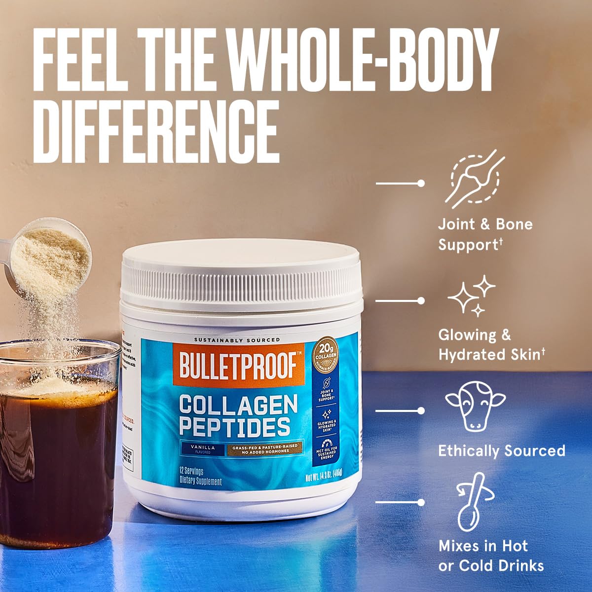 Bulletproof Chocolate Collagen Protein Powder with MCT Oil, 19g Protein, 42.3 Oz, Value Size, Collagen Peptides and Amino Acids for Healthy Skin, Bones and Joints