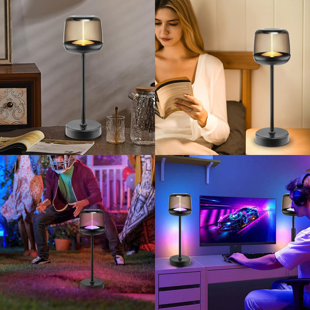 LED Table Lamp, Cordless Touch Lamp with 5 Lighting Mode, Rechargeable Battery LED Desk Lamp, Sleek Design & RGB Mode, Night Light for Living Room, Bedroom, Home Gifts, Outdoor bar