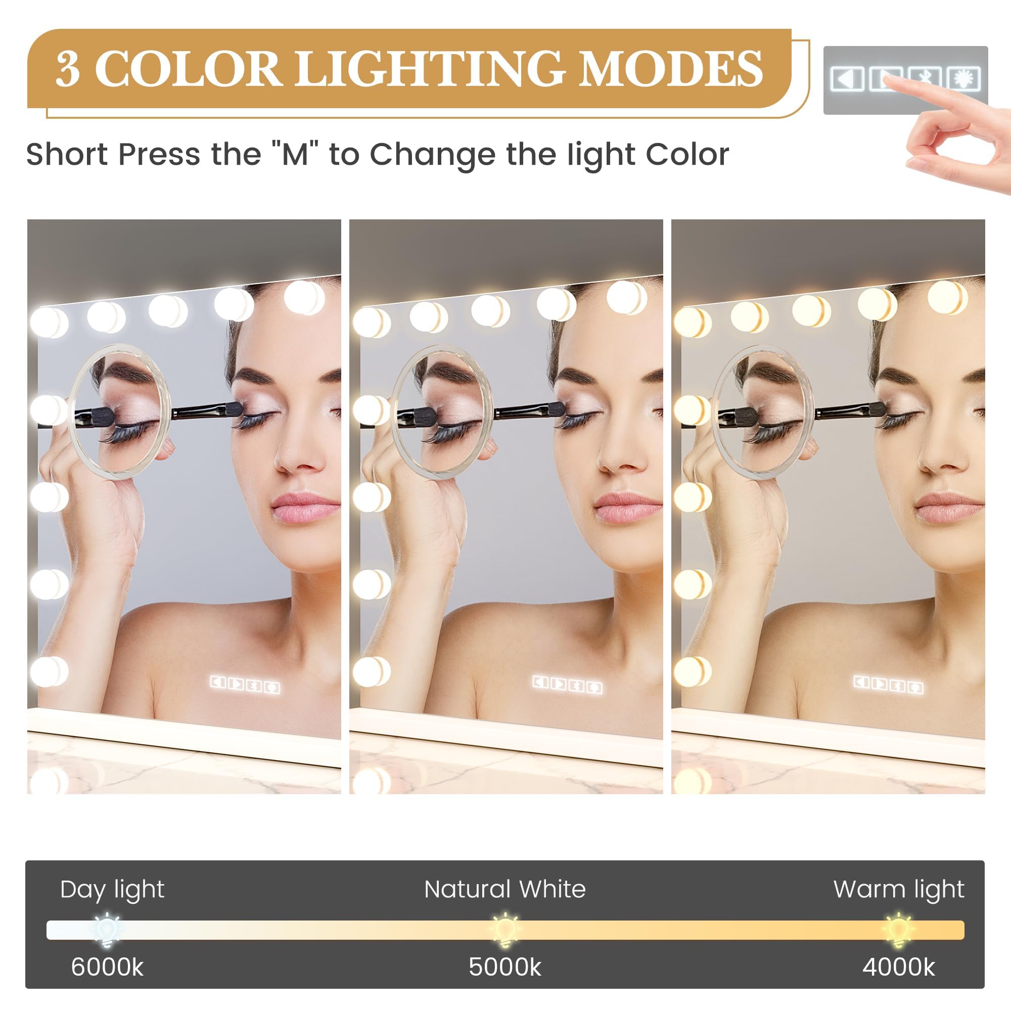 Vanity Mirror with Lights, Equipped with 17 Adjustable LED Lights, Featuring 3X Magnification, Smart Touch Controls with Three Adjustable Color Modes, and a Sleek White Metal Frame for a Modern Look