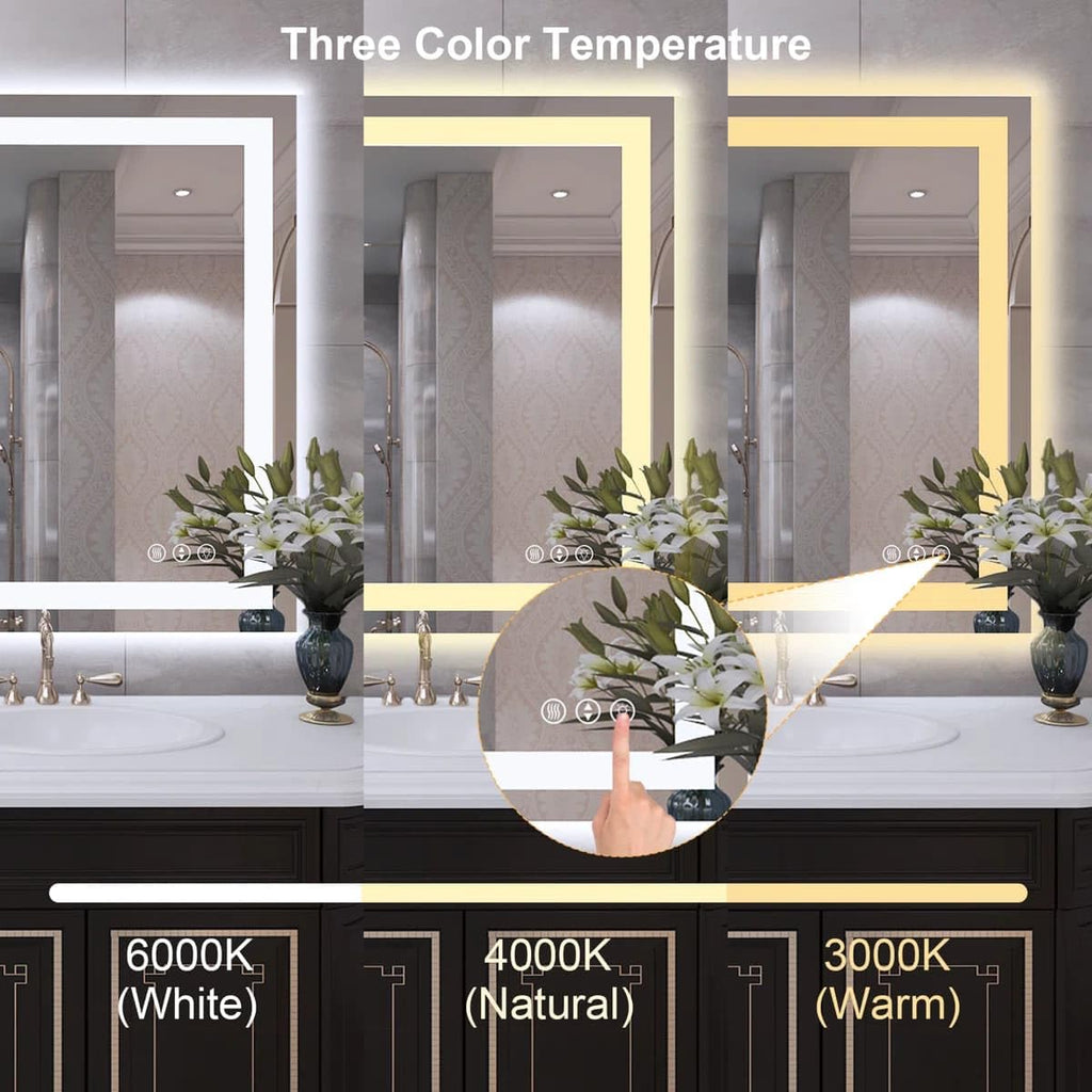 24 x 36 Inches LED Bathroom Mirror with Dimmable Lights, Anti-Fog Lighted Vanity Mirror, Front and Backlit, Tempered Glass, 3 Color Modes, Memory Function, Sleek Elegant Design
