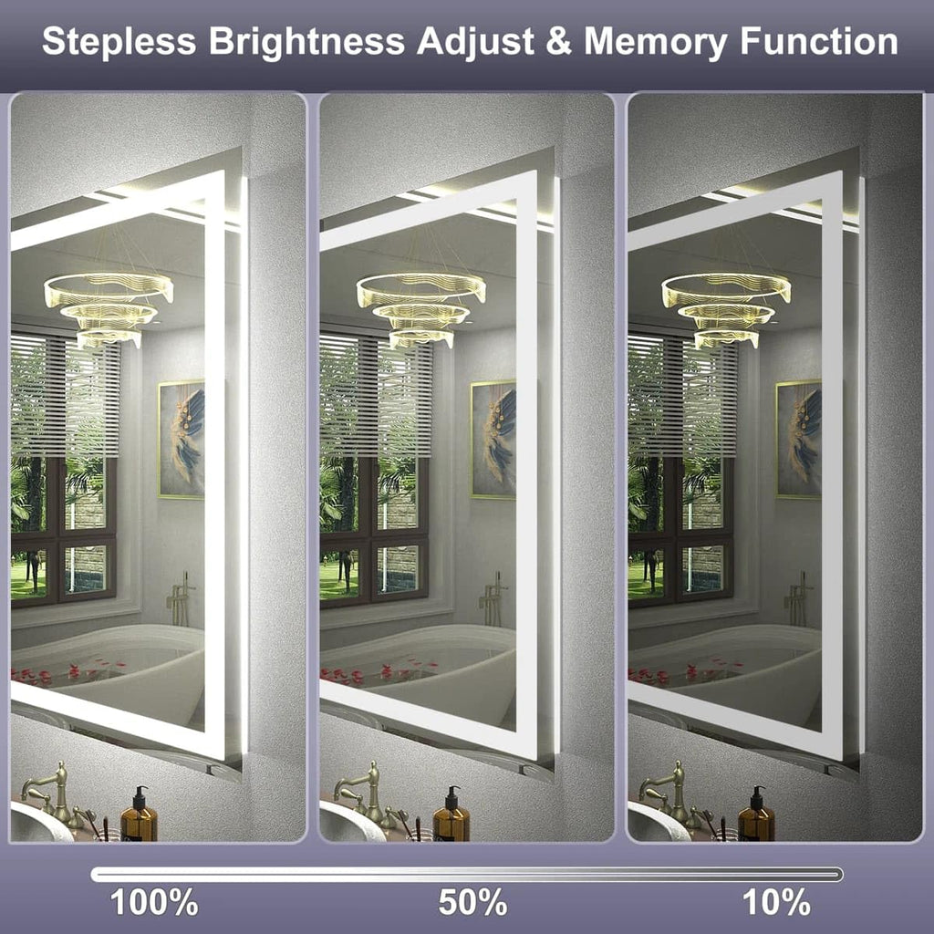 24 x 36 Inches LED Bathroom Mirror with Dimmable Lights, Anti-Fog Lighted Vanity Mirror, Front and Backlit, Tempered Glass, 3 Color Modes, Memory Function, Sleek Elegant Design