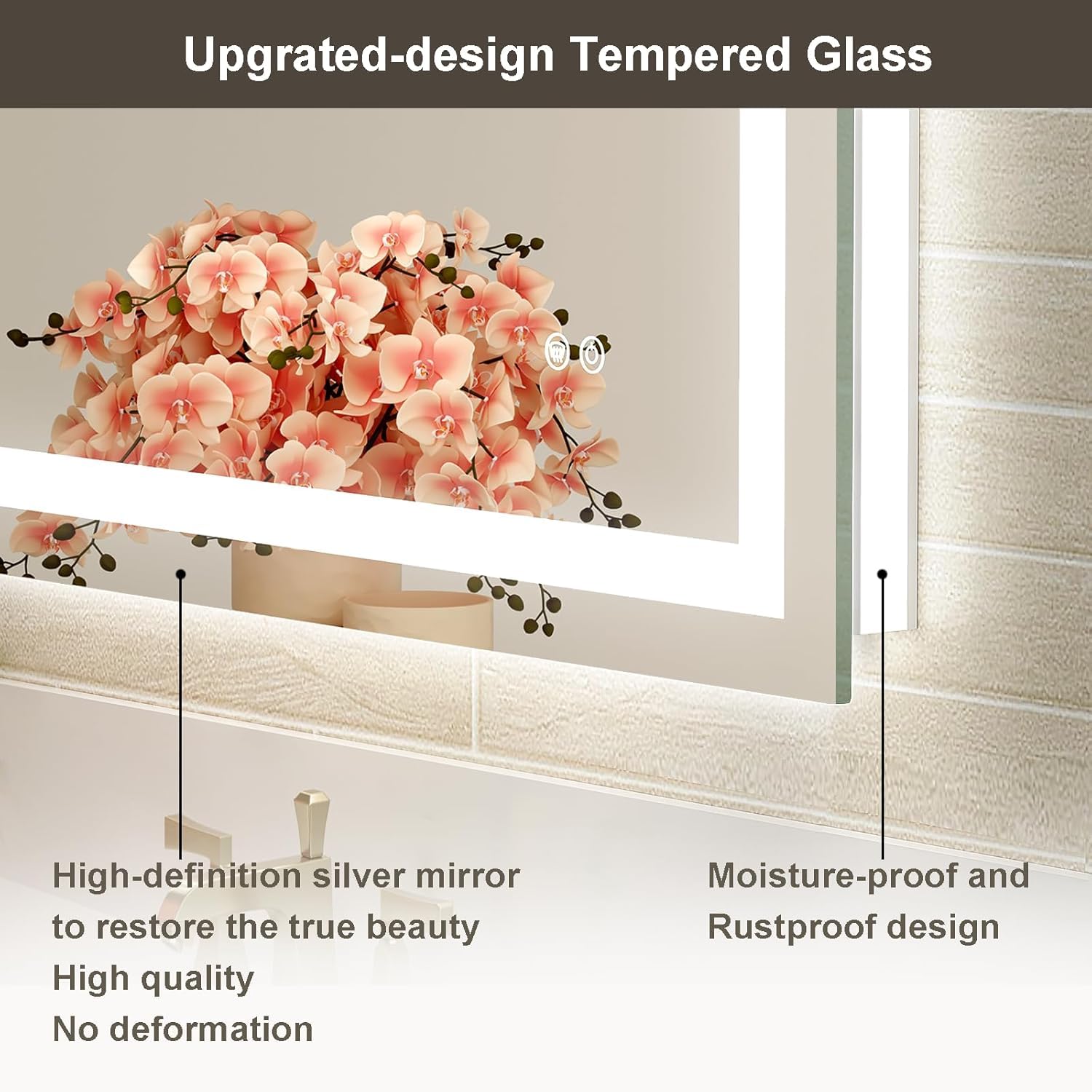 24 x 36 Inches LED Bathroom Mirror with Dimmable Lights, Anti-Fog Lighted Vanity Mirror, Front and Backlit, Tempered Glass, 3 Color Modes, Memory Function, Sleek Elegant Design