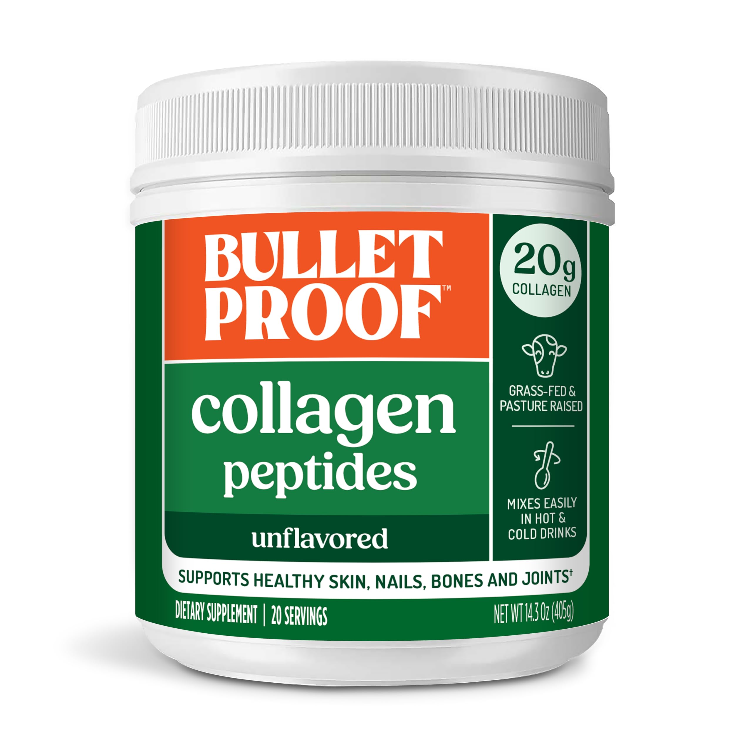 Bulletproof Chocolate Collagen Protein Powder with MCT Oil, 19g Protein, 42.3 Oz, Value Size, Collagen Peptides and Amino Acids for Healthy Skin, Bones and Joints