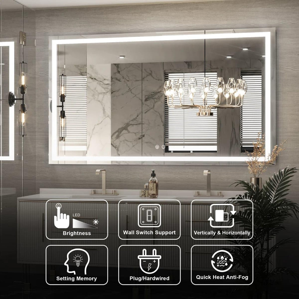 24 x 36 Inches LED Bathroom Mirror with Dimmable Lights, Anti-Fog Lighted Vanity Mirror, Front and Backlit, Tempered Glass, 3 Color Modes, Memory Function, Sleek Elegant Design