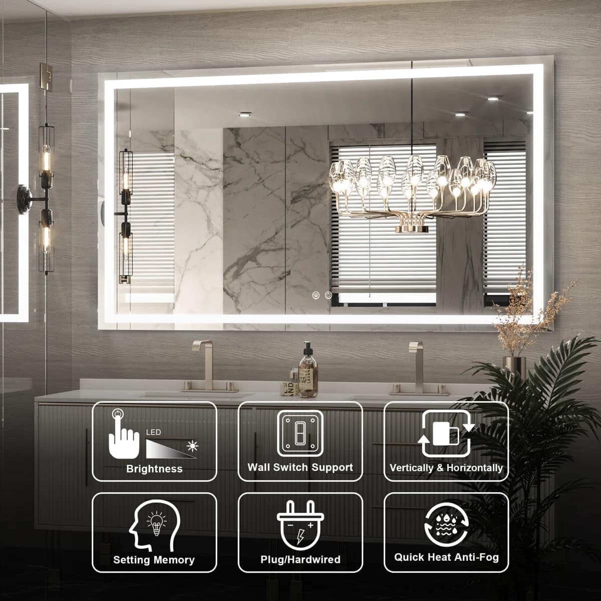 24 x 36 Inches LED Bathroom Mirror with Dimmable Lights, Anti-Fog Lighted Vanity Mirror, Front and Backlit, Tempered Glass, 3 Color Modes, Memory Function, Sleek Elegant Design