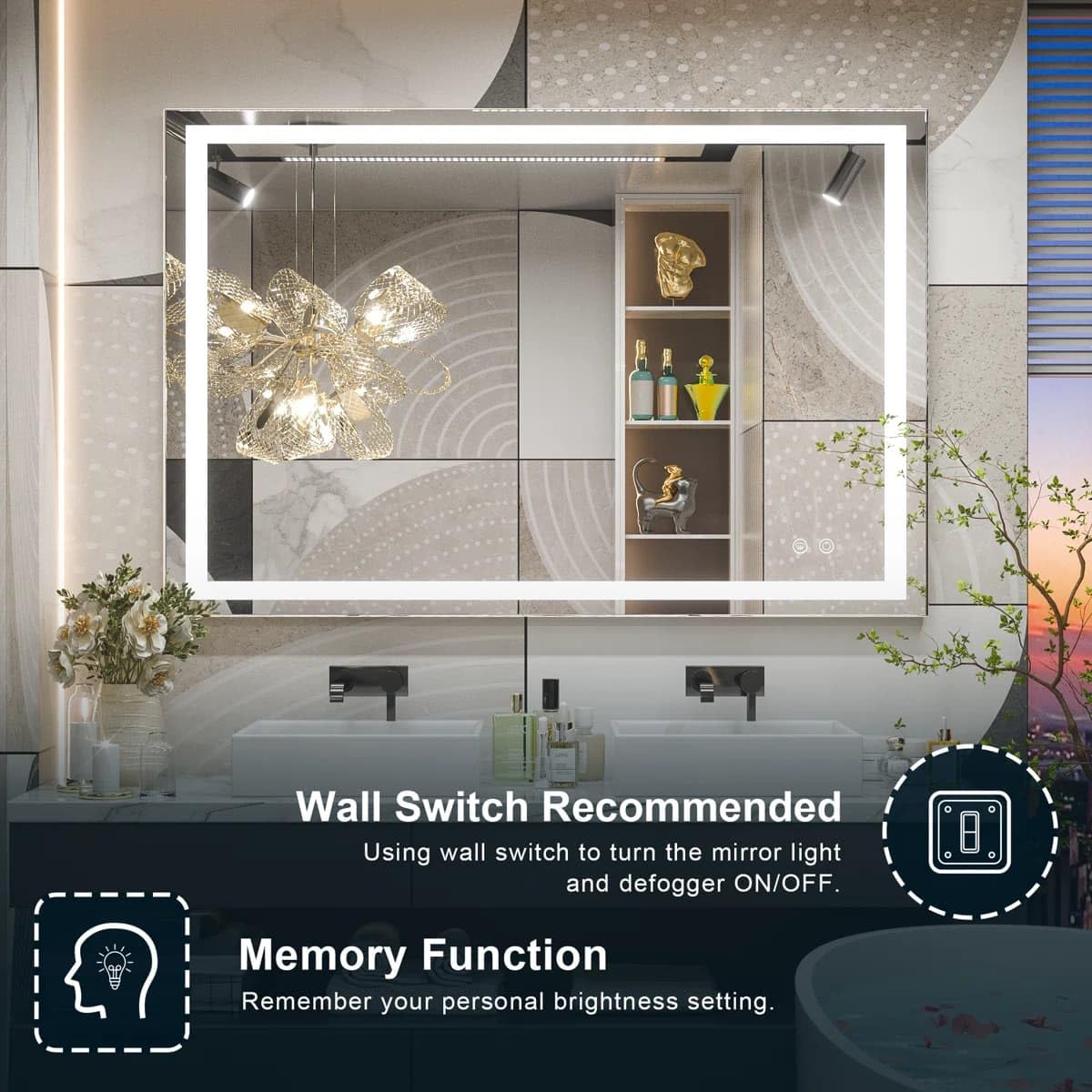 24 x 36 Inches LED Bathroom Mirror with Dimmable Lights, Anti-Fog Lighted Vanity Mirror, Front and Backlit, Tempered Glass, 3 Color Modes, Memory Function, Sleek Elegant Design