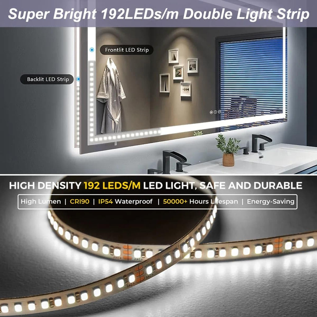 24 x 36 Inches LED Bathroom Mirror with Dimmable Lights, Anti-Fog Lighted Vanity Mirror, Front and Backlit, Tempered Glass, 3 Color Modes, Memory Function, Sleek Elegant Design
